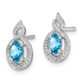 Sterling Silver Rhodium-Plated Blue Topaz & Diamond Button Earrings Elegant Birthstone Design